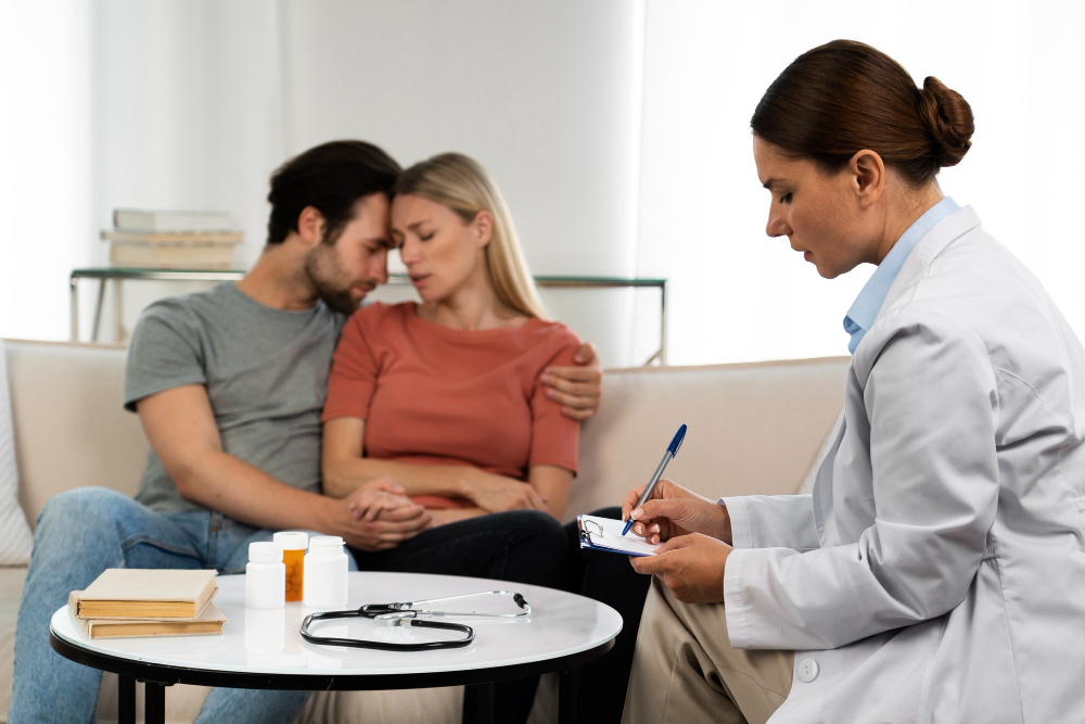 para starająca się o dziecko na rozmowie z psychologiem | klinika leczenia niepłodności
